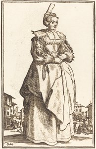Ædel kvinde med en lille hat af After Jacques Callot