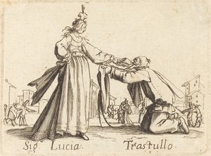 Tegn. Lucia og Trastullus af After Jacques Callot