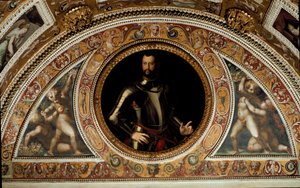 Portræt af Cosimo I de Medici, storhertug af Toscana og far til Francesco I (maleri på skifer af Agnolo (after) Bronzino