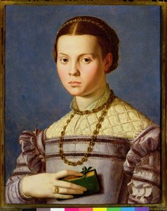 Portræt af en ung pige, der holder en bog ca. 1545 (tempera på panel)