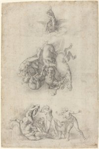 Phaethons fald af Agnolo Bronzino or Giulio Clovio after Michelangelo