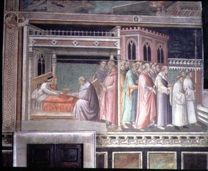 The Miracle of the Sacred Girdle, detalje fra cyklussen af Jomfruens liv og Legenden om den hellige bælte, fra Capella della Sacra Cintola af Agnolo Gaddi