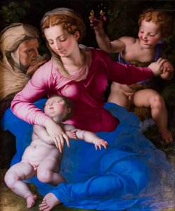 Madonna og sovende barn, Saint Elizabeth og Saint Giovannino af Agnolo Bronzino
