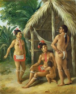 En Carib-familie på Leeward Islands uden for en hytte, ca. 1780