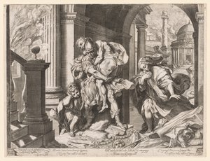 Aeneas og hans familie flygter fra Troja af Agostino Carracci