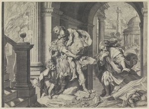 Aeneas flygter med sin familie fra Troja af Agostino Carracci