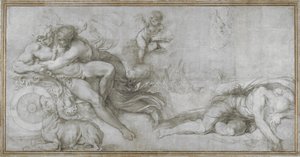 Cephalus båret af Aurora i sin Chariot Cartoon til en fresco i Galleriet i Palazzo Farnese, Rom, ca. 1599 af Agostino Carracci