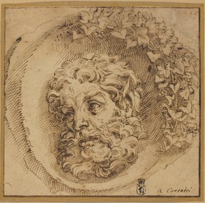 Hovedet af en faun i en konkav runddel af Agostino Carracci