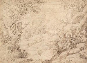 Landskab med Kristi fristelse af Agostino Carracci