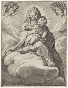 Mary med barn i skyerne af Agostino Carracci