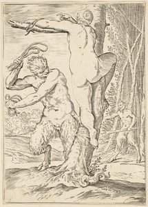 Satyr pisker en nymfe, ca. 1590-95 af Agostino Carracci