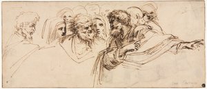 Study of Heads recto, 2. halvår 1500-tallet. af Agostino Carracci