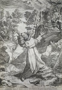 Stigmatiseringen af Saint Francis på La Verna-bjerget (1224) af Agostino Carracci