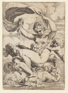 Venus (eller Galatea) og amoriner støttet af delfiner af Agostino Carracci
