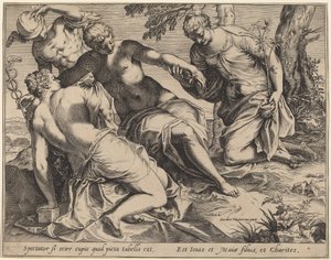 Merkur og de tre nåder af Agostino Carracci after Jacopo Tintoretto