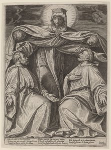 Madonnaen beskytter to medlemmer af et broderskab af Agostino Carracci after Veronese