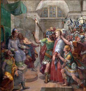 Passion: "Kristus før Pontius Pilatus (Pontius Pilatius)" "Fresco af Agostino Ciampelli (1577-1642) 1594-1600 Rom, Basilica of Santa Prassede af Agostino Ciampelli