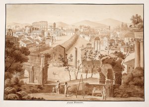 Forum Romanum, 1833 (ætsning med brun vask) af Agostino Tofanelli
