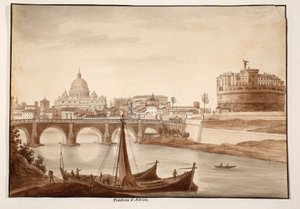 Hadrians grav, 1833 (ætsning med brun vask)