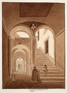 Interiør af Michelangelos hus, 1833 (radering med brun vask) af Agostino Tofanelli
