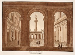 Palazzo Imperiali Valentini. Arkæologisk restaurering., 1833 (ætsning med brun vask) af Agostino Tofanelli