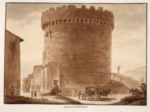 The Tomb of the Horatii og Curiatii, 1833 (ætsning med brun vask) af Agostino Tofanelli