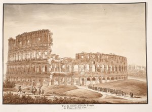 Udsigt over Colosseum fra Venustemplet, 1833 (ætsning med brun vask) af Agostino Tofanelli