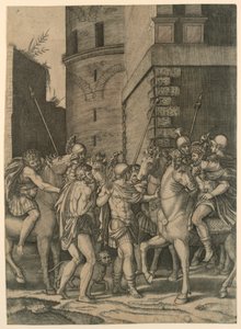 En romersk kejser møder en soldat af Agostino Veneziano