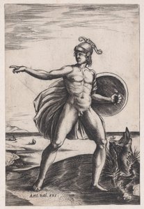 En kriger, ca. 1514-36. af Agostino Veneziano
