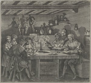 Baccio Bandinelli i sit atelier med en statuette af Venus, elever, der skitserer fra en måned, 1531. af Agostino Veneziano