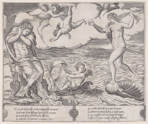 Eros i havet, ca. 1514-36. af Agostino Veneziano