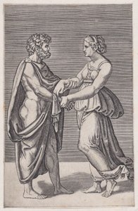 Mand og kvinde holder hånd, 1516-17.