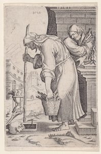 Gammel kvinde nærmer sig graven, dateret 1528. af Agostino Veneziano