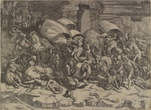 Slaget mellem Scipio Africanus og karthagenerne ("La bataille au coutelas") af Agostino Veneziano