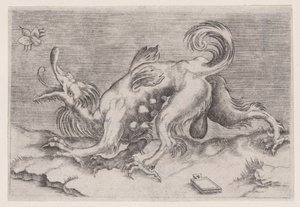 Dragen og bien, ca. 1514-36. af Agostino Veneziano