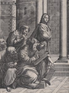 Gruppen fra Rafaels Skole i Athen, dateret 1523. af Agostino Veneziano