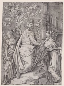 Manden med en laurbærgren, ca. 1514-36. af Agostino Veneziano