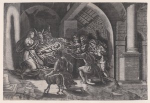 Fødselen, dateret 1531. af Agostino Veneziano