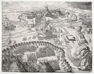 Stillingen og lejren for hærene af Charles V og Soliman II af Agostino Veneziano