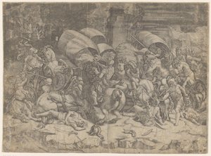 Slaget mellem romere og karthager, ca. 218-201 f.Kr. Slå med en cutlass af Agostino Veneziano