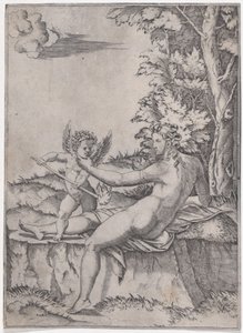 Venus og Eros, ca. 1514-36. af Agostino Veneziano