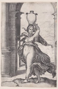 Kvinde med en vase på hovedet, dateret 1528., dateret 1528. af Agostino Veneziano