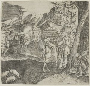Hyrder og satyr i et landskab af Agostino dei Musi