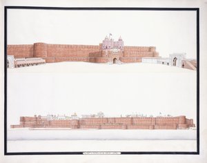 Fortet i Agra med Delhi-porten, ca. 1815