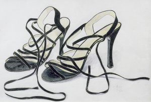 Sorte Strappy Shoes, 1997 (farvet blyant på papir) af Alan Byrne