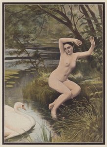 Leda, spartansk prinsesse fra græsk mytologi (farve litho) af Albert (after) Aublet