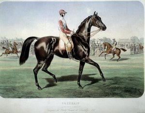 Racing: "" Suzerain, vinder af Chantilly-derbyet i 1868"" Litografi af Albert Adam (1833-?) Privat samling