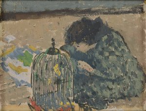 Kvinde med kanariefugl, ca. 1892-94 (olie på kort)