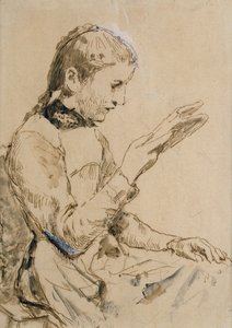 Læsepige (pen og blæk på papir) af Albert Anker