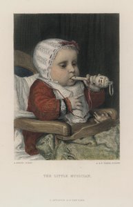 Den lille musiker (farvet gravering) af Albert Anker